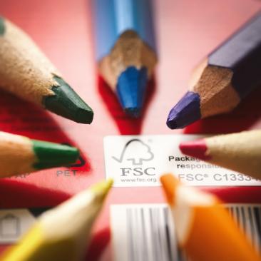 a photo of a crayon packaging with FSC logo